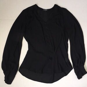 Express Black Long Sleeve Sheer Blouse Women’s Size S | V-Neck Button Front Top